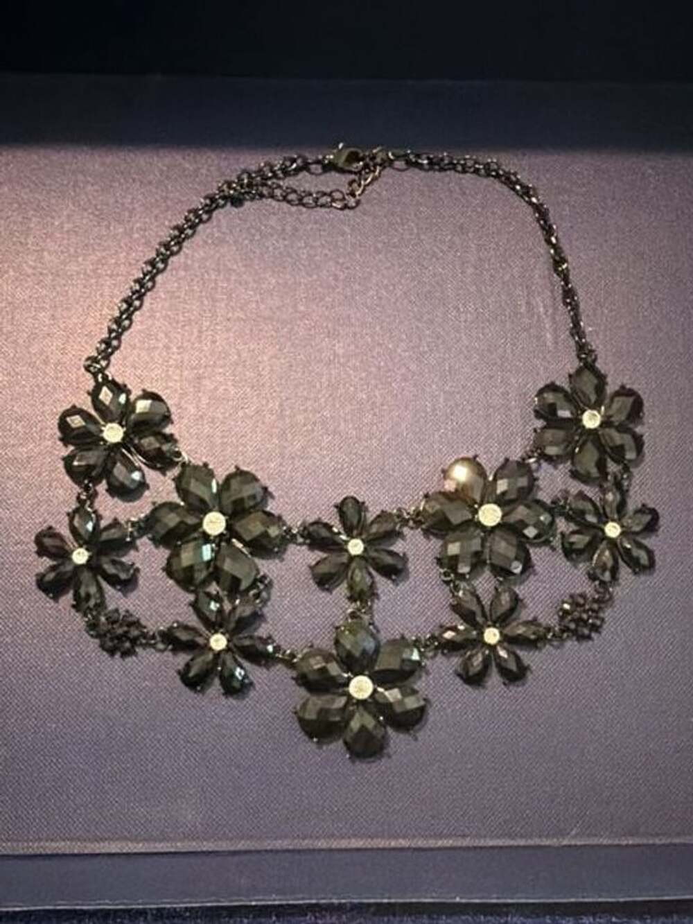 Black Beaded Floral Rhinestone Chunky Statement Bib Necklace